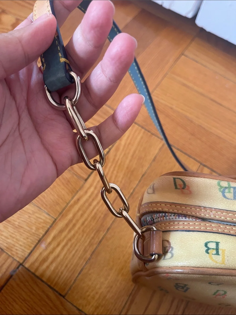 Dooney & Bourke Vintage Y2K Yellow Multicolor DB Logo Canvas Shoulder Bag